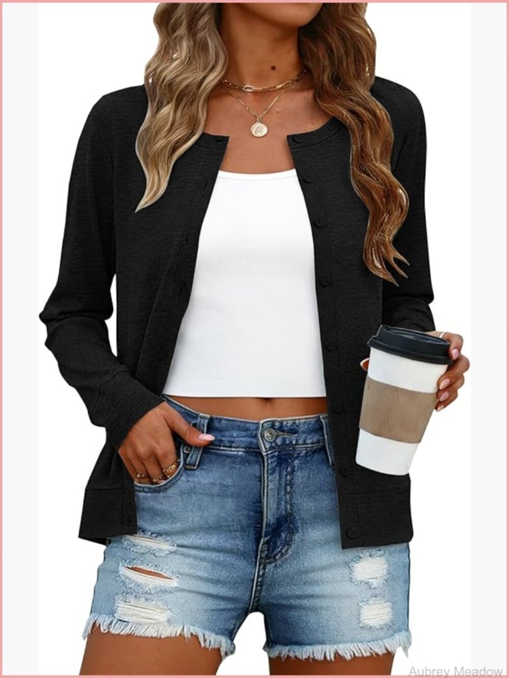 Lightweight Long Sleeve Button Down Open Front Cardigan